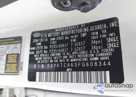 2015 Kia Sorento Lx из США, поврежденный, VIN 5XYKTCA63FG608344